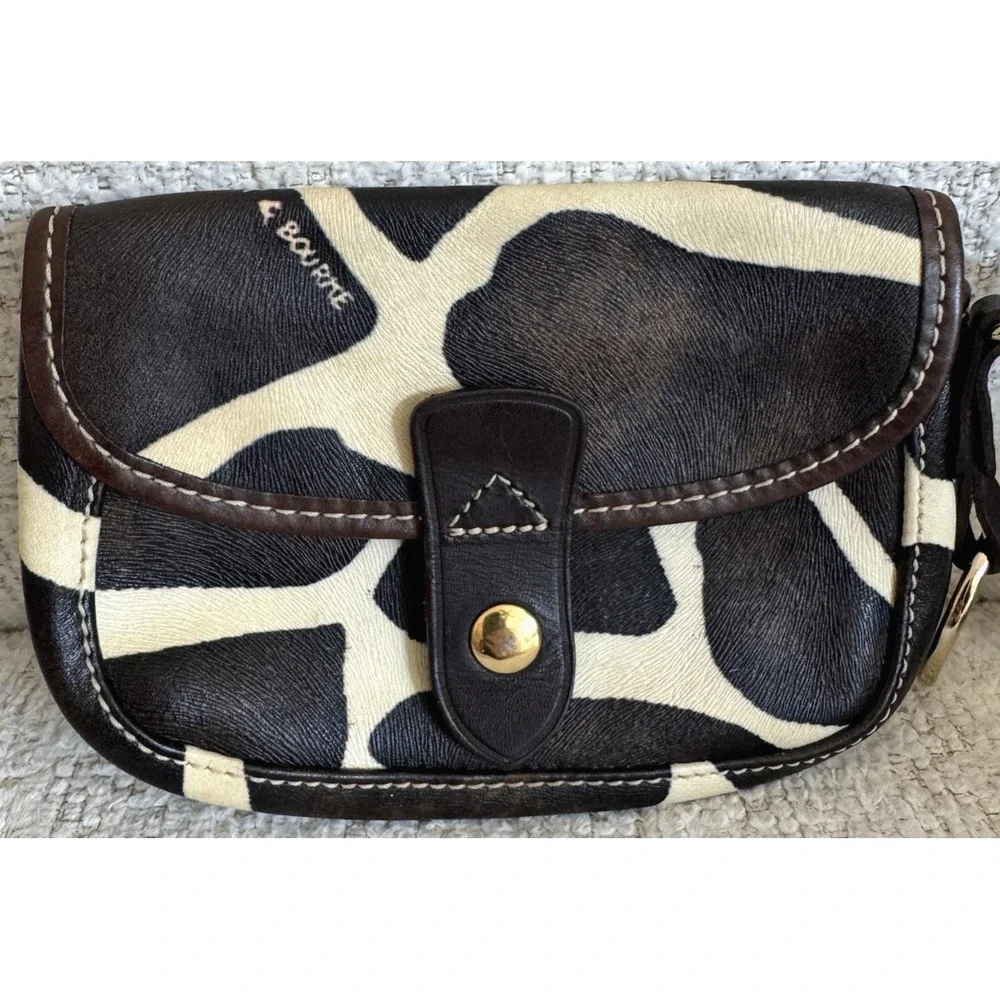 Dooney & Bourke Giraffe Print Haircalf Leather Flap Wristlet Bag Blue Logo Charm